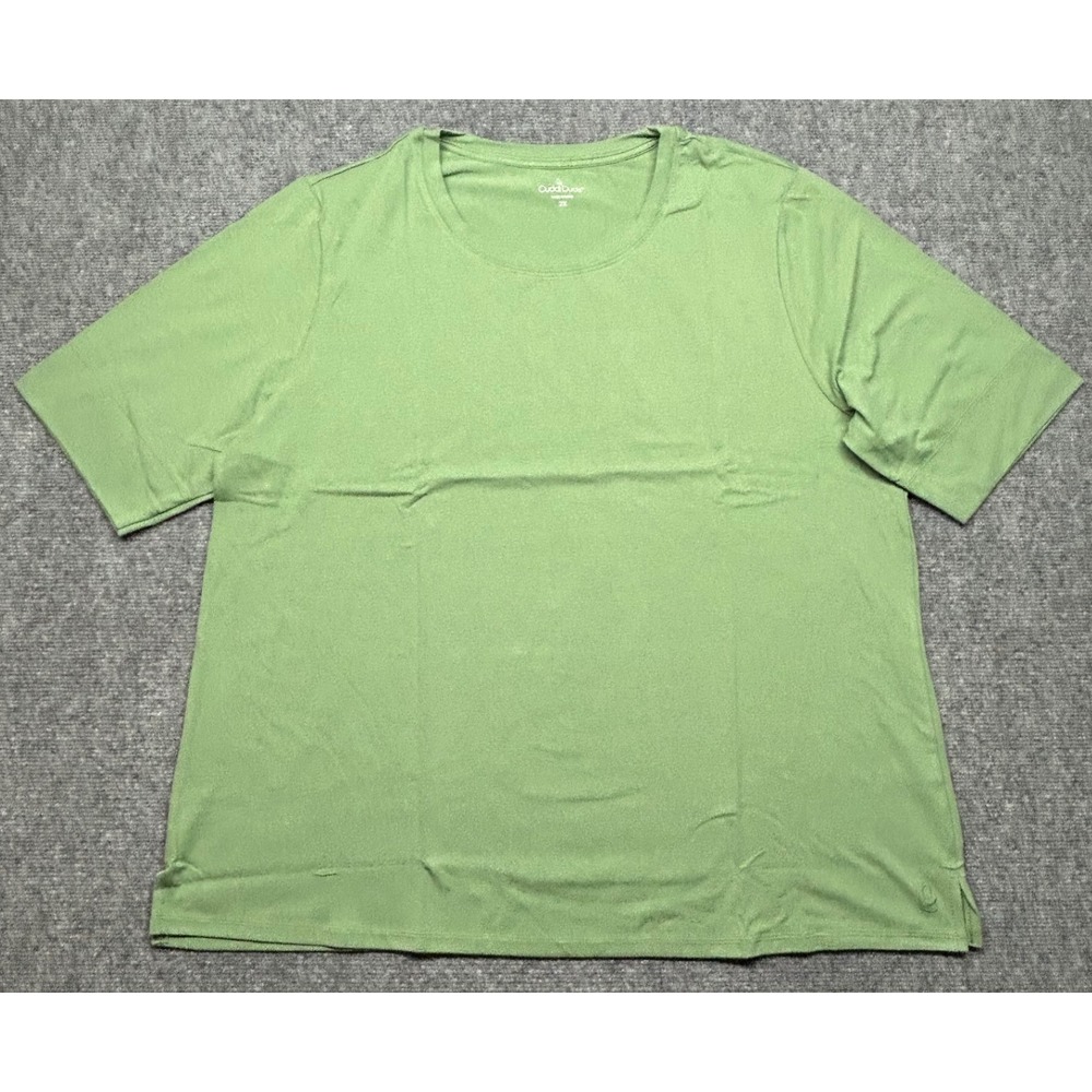 Cuddl Duds Shirt Womens 2X Green Short Sleeve Stretch Soft Basic Casual Top New